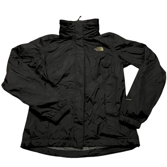 North Face Women's Hyvent Waterproof Rain Jacket Black & Gold Packable Hood - Picture 5 of 10